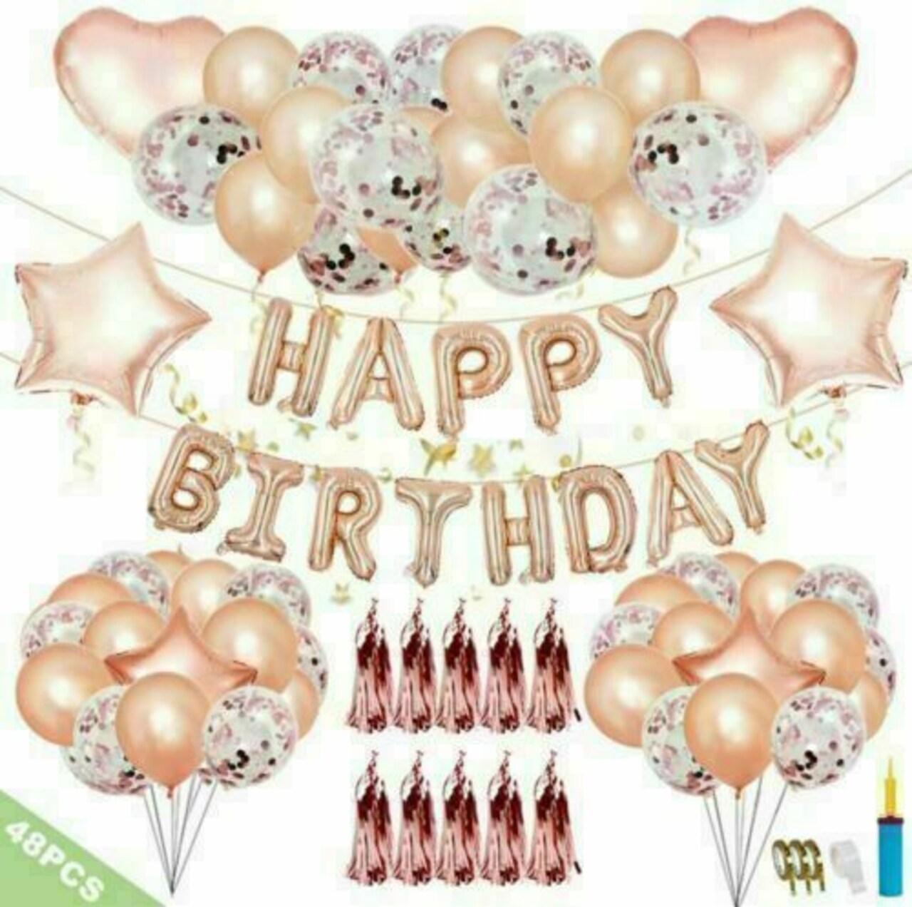 Kitcheniva 48PCS Happy Birthday Foil Decorations Bunting Banner Balloons Set